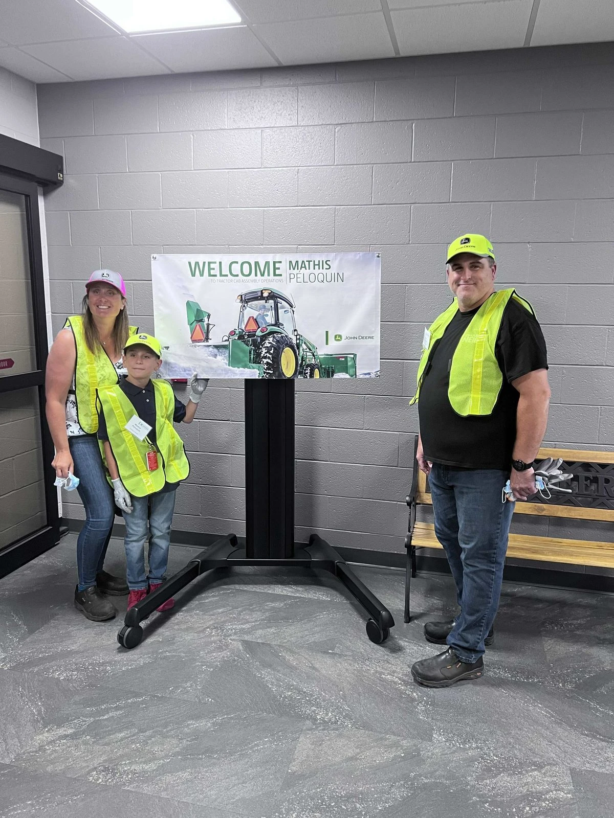 Welcome sign for a Make-A-Wish family visit at John Deere Waterloo Works