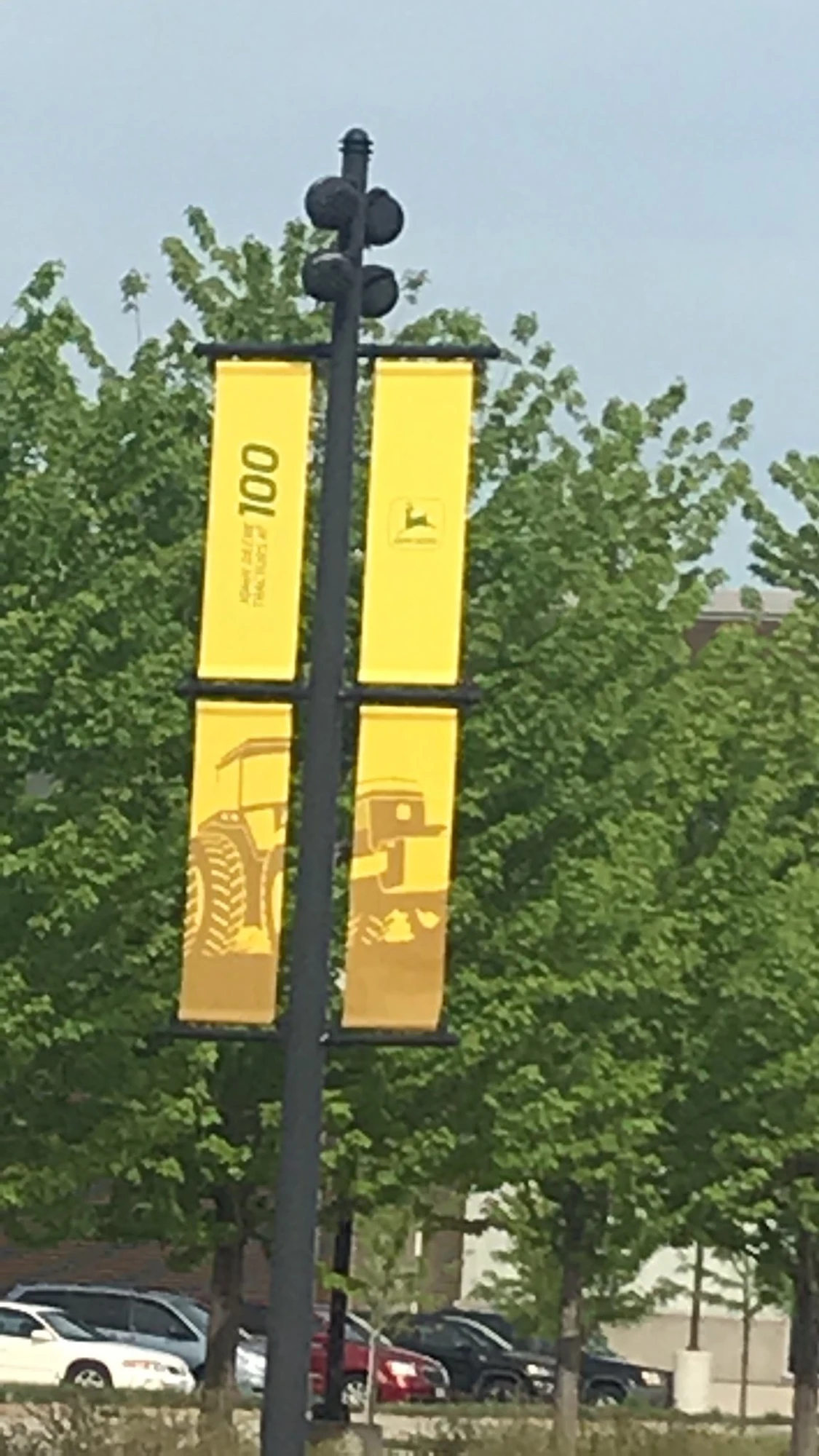 Tractors at 100 banners lining the streets of Waterloo